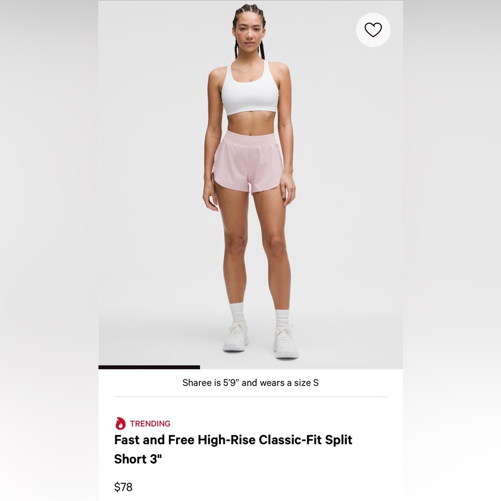 Lululemon Fast and Free High-Rise Classic-Fit Split Short 3”